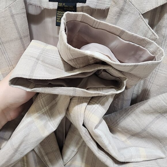 Requirements Women' Linen Blend Plaid Blazer - Beige Checkered - Size 12 - Picture 7 of 12